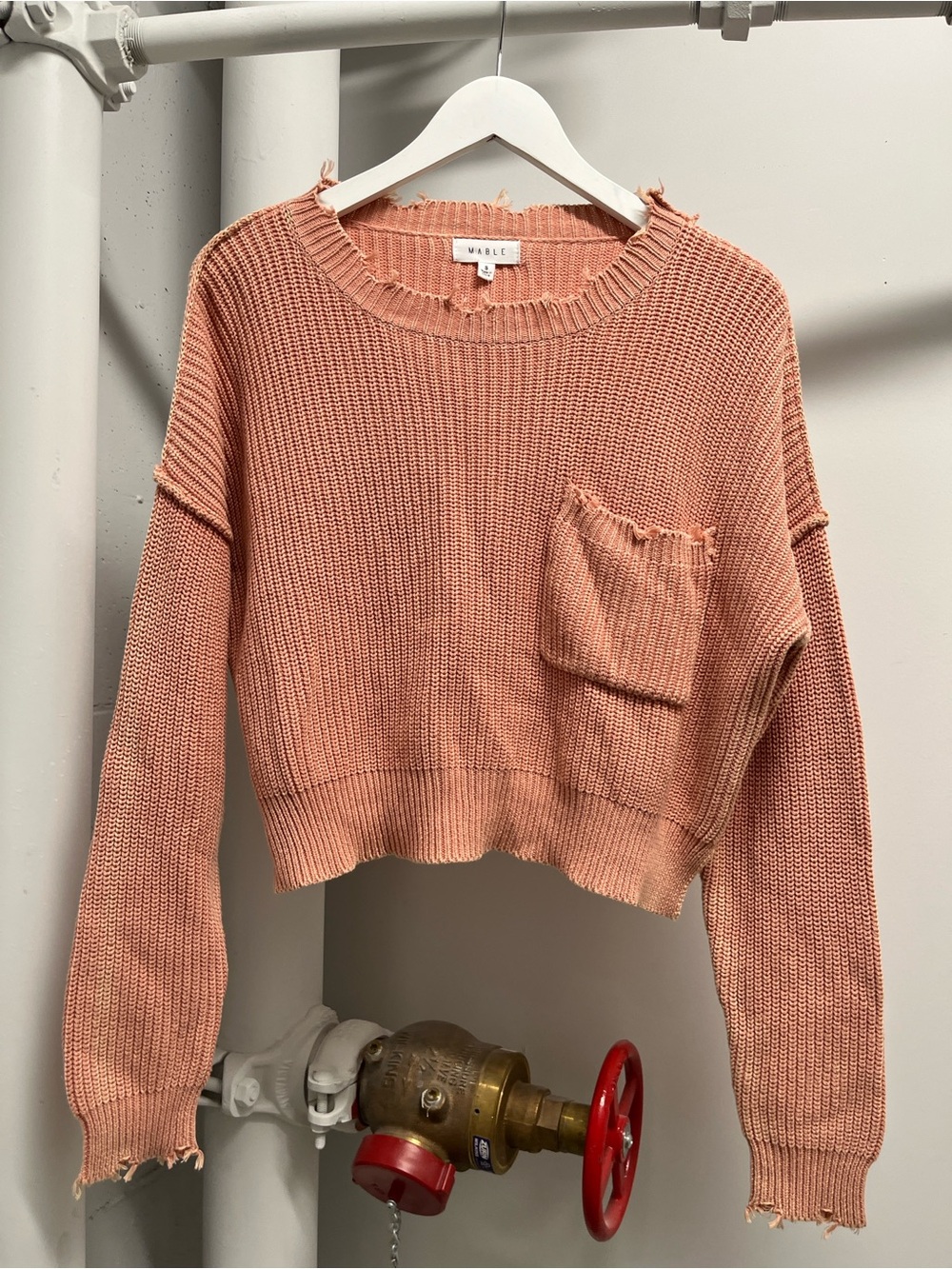 WYLDE Women's Distressed Cropped Knit Sweater - Dusty Rose